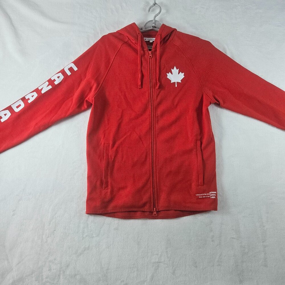 Hudson's Bay Unisex Size Small Canada Maple Leaf Zip Hoodie Red Strong And Free